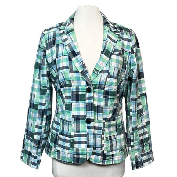 TALBOTS Ladies Summer Blazer Madras Preppy Plaid Cotton Patchwork Blazer Jacket - Picture 1 of 7